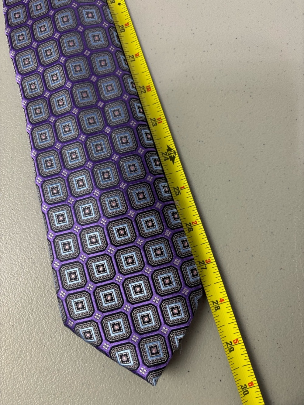Ermenegildo Zegna Men's Neck Tie Purple Blue Geometric Square 100% Silk Italy - Picture 7 of 7